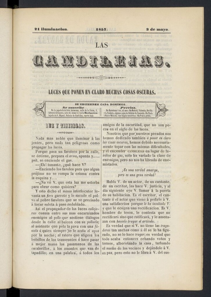 Miniatura de Las Candilejas del 3 de mayo de 1857, nº 21
