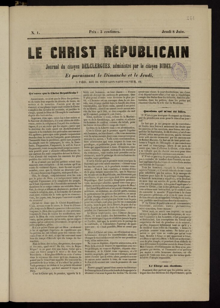 Miniatura de Le Christ républicain del 8 de Junio de 1848, nº 1