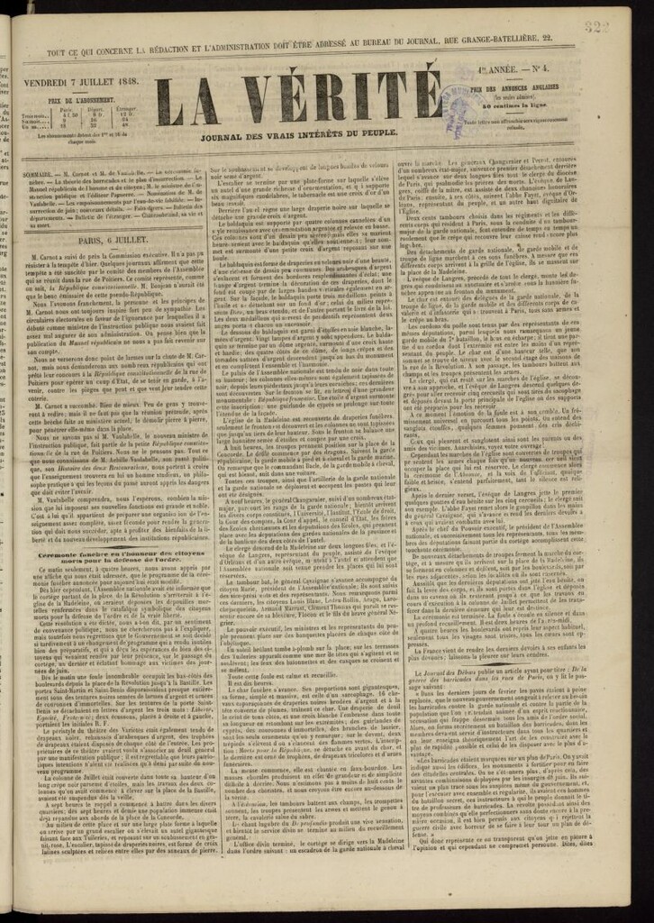Miniatura de La Verité: journal des intérêts du pêuple del 7 de julio de 1848, nº 4