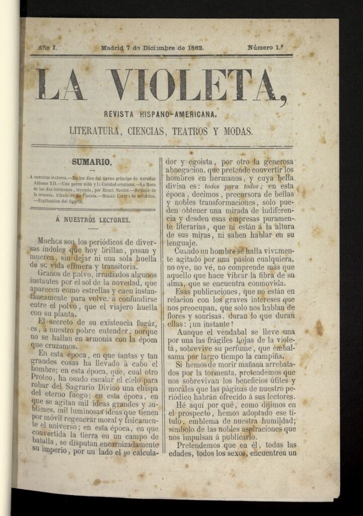Miniatura de La Violeta: revista hispano-americana del 7 de diciembre de 1862, nº 1