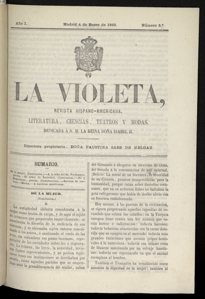Miniatura de La Violeta: revista hispano-americana del 4 de enero de 1863, nº 5
