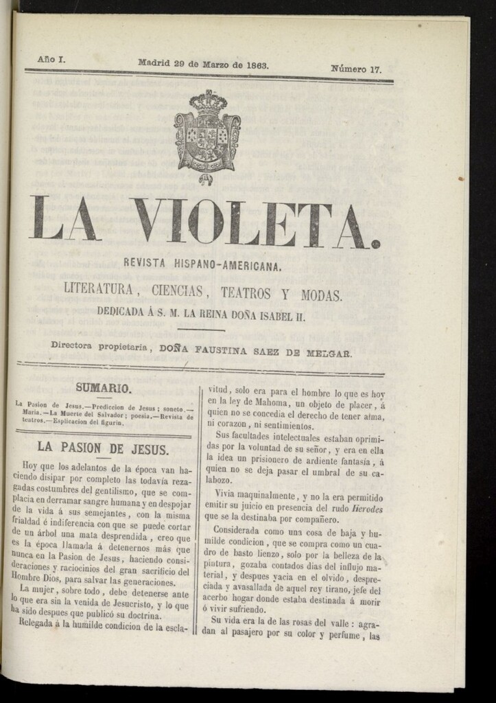 Miniatura de La Violeta: revista hispano-americana del 29 de marzo de 1863, nº 17