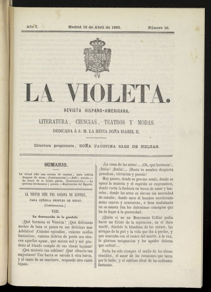 Miniatura de La Violeta: revista hispano-americana del 12 de abril de 1863, nº 19