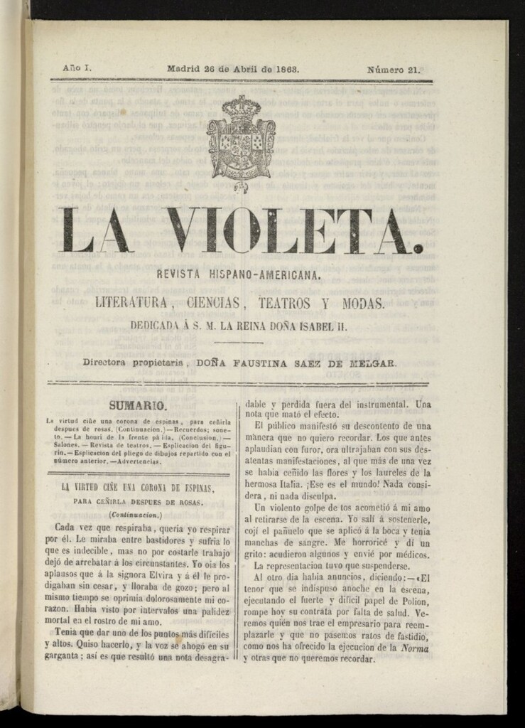 Miniatura de La Violeta: revista hispano-americana del 26 de abril de 1863, nº 21
