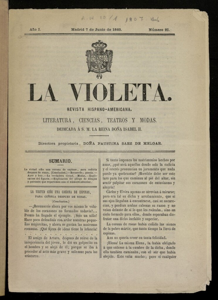 Miniatura de La Violeta: revista hispano-americana del 7 de junio de 1863, nº 27