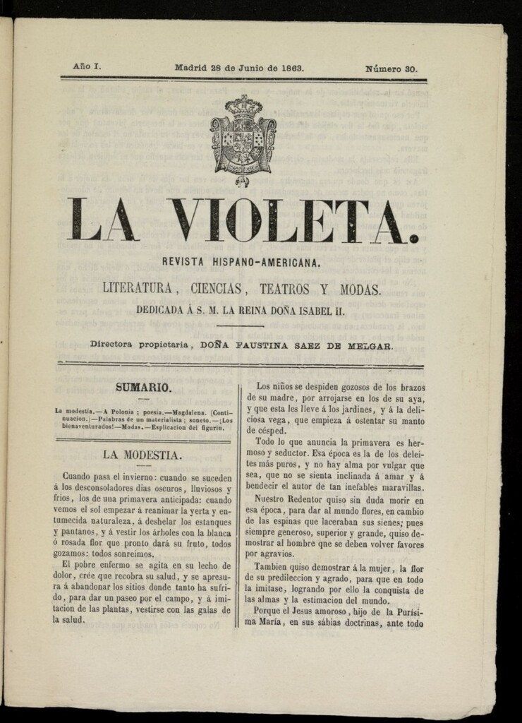 Miniatura de La Violeta: revista hispano-americana del 28 de junio de 1863, nº 30