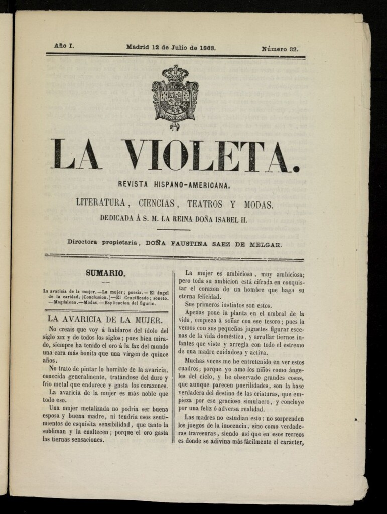 Miniatura de La Violeta: revista hispano-americana del 12 de julio de 1863, nº 32