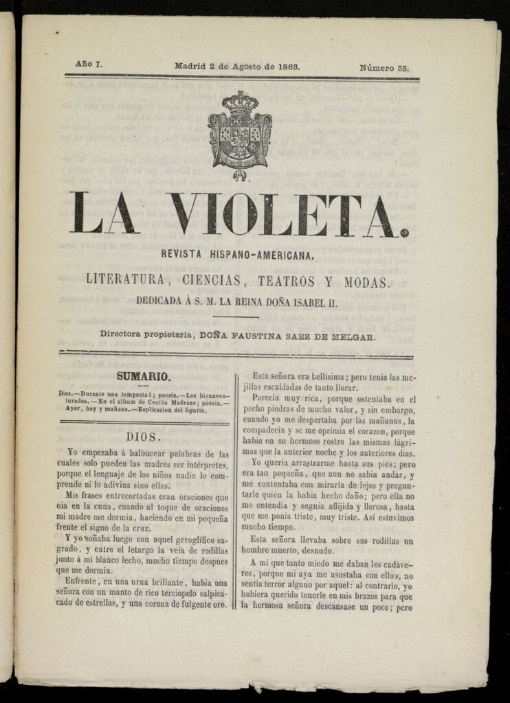 Miniatura de La Violeta: revista hispano-americana del 2 de agosto de 1863, nº 35