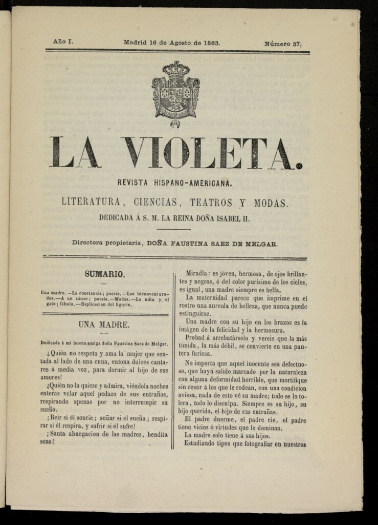 Miniatura de La Violeta: revista hispano-americana del 16 de agosto de 1863, nº 37