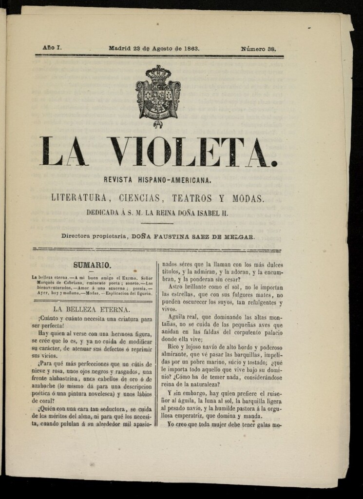 Miniatura de La Violeta: revista hispano-americana del 23 de agosto de 1863, nº 38