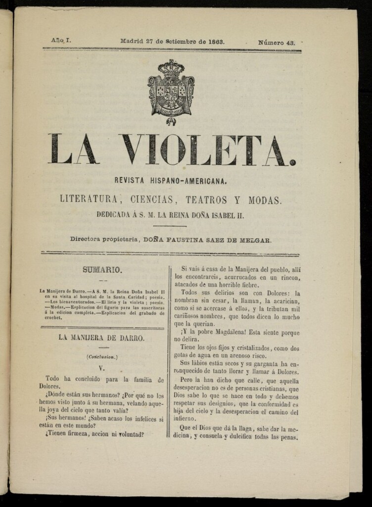 Miniatura de La Violeta: revista hispano-americana del 27 de septiembre de 1863, nº 43