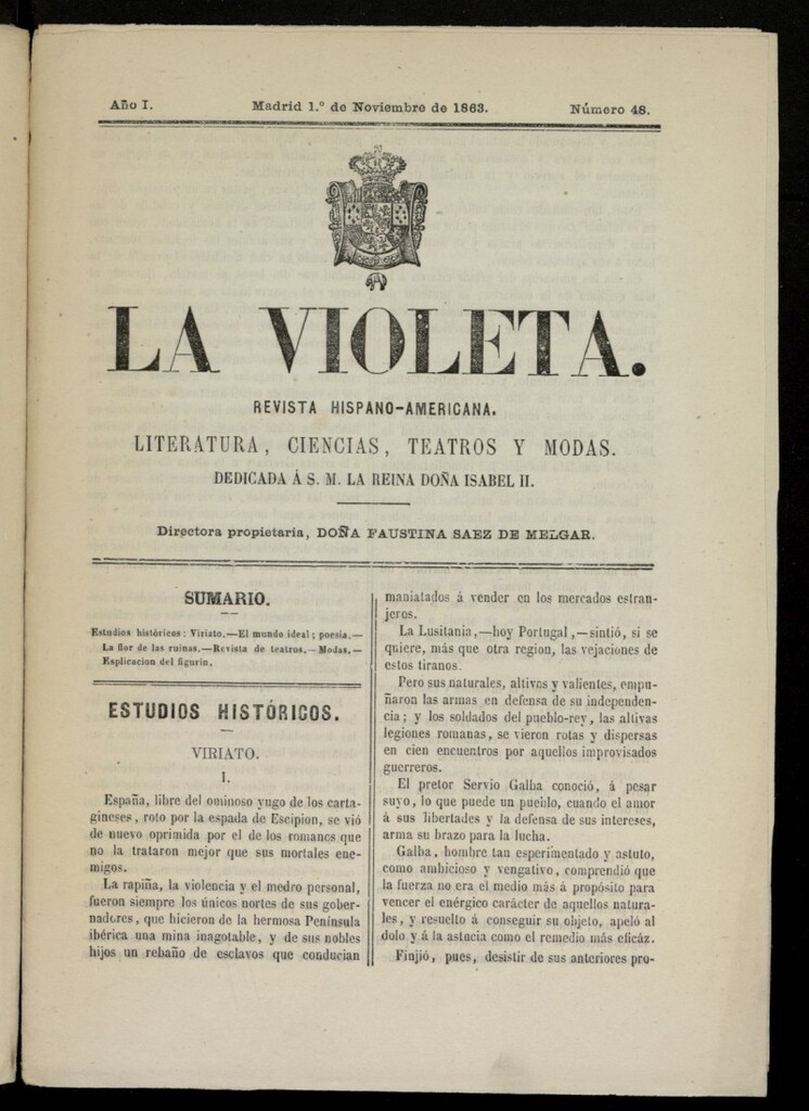 Miniatura de La Violeta: revista hispano-americana del 1 de noviembre de 1863, nº 48