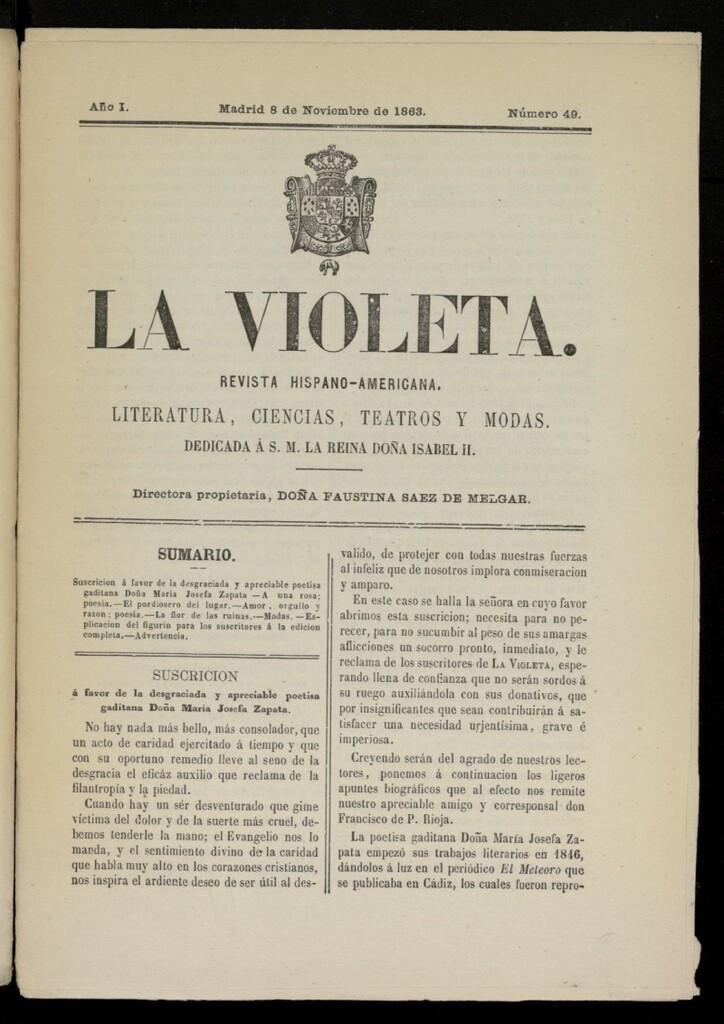 Miniatura de La Violeta: revista hispano-americana del 8 de noviembre de 1863, nº 49