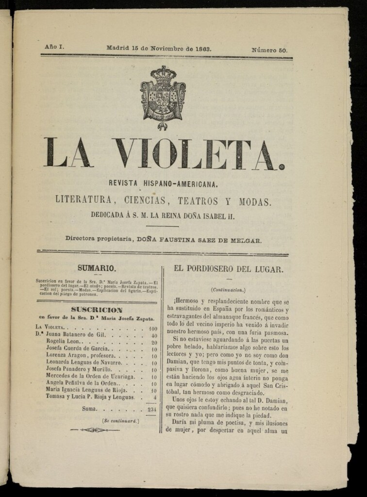 Miniatura de La Violeta: revista hispano-americana del 15 de noviembre de 1863, nº 50