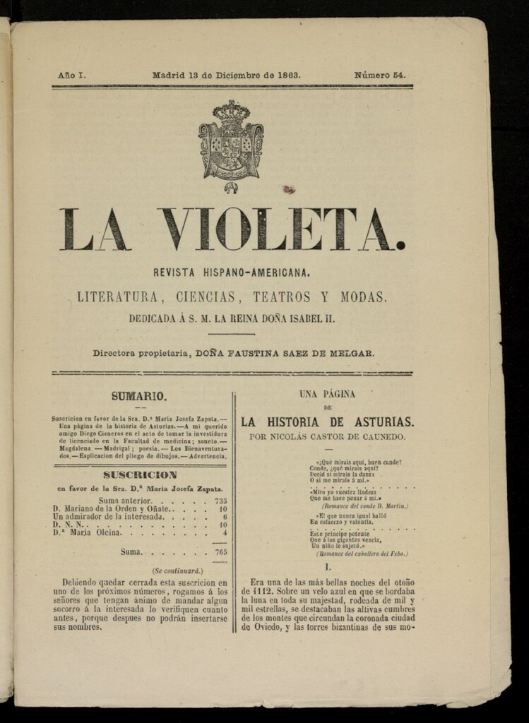 Miniatura de La Violeta: revista hispano-americana del 13 de diciembre de 1863, nº 54