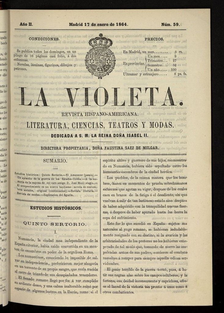 Miniatura de La Violeta: revista hispano-americana del 17 de enero de 1864, nº 59