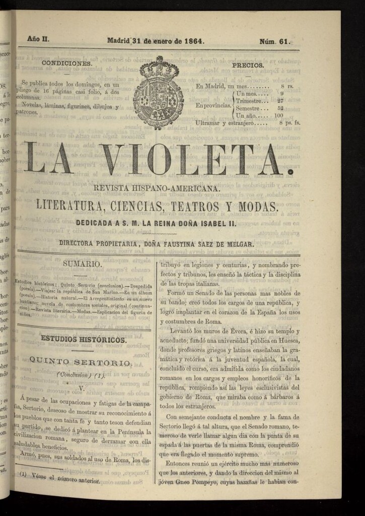 Miniatura de La Violeta: revista hispano-americana del 31 de enero de 1864, nº 61