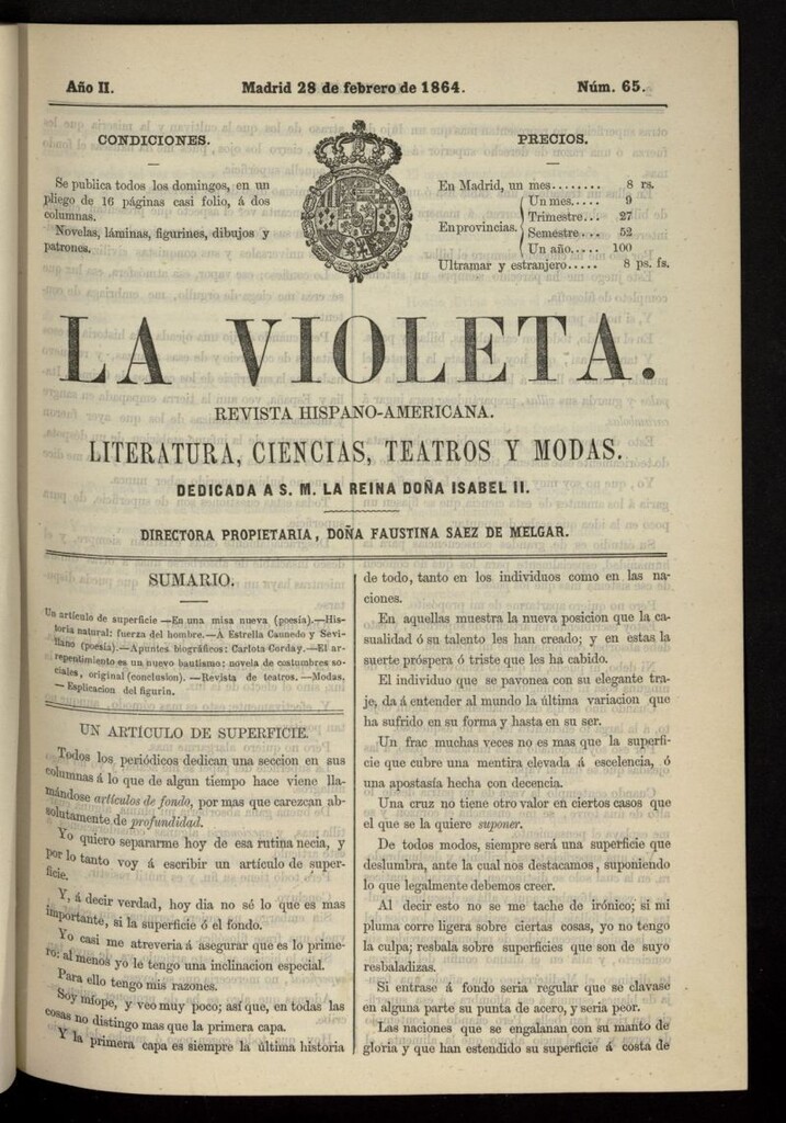 Miniatura de La Violeta: revista hispano-americana del 28 de febrero de 1864, nº 65