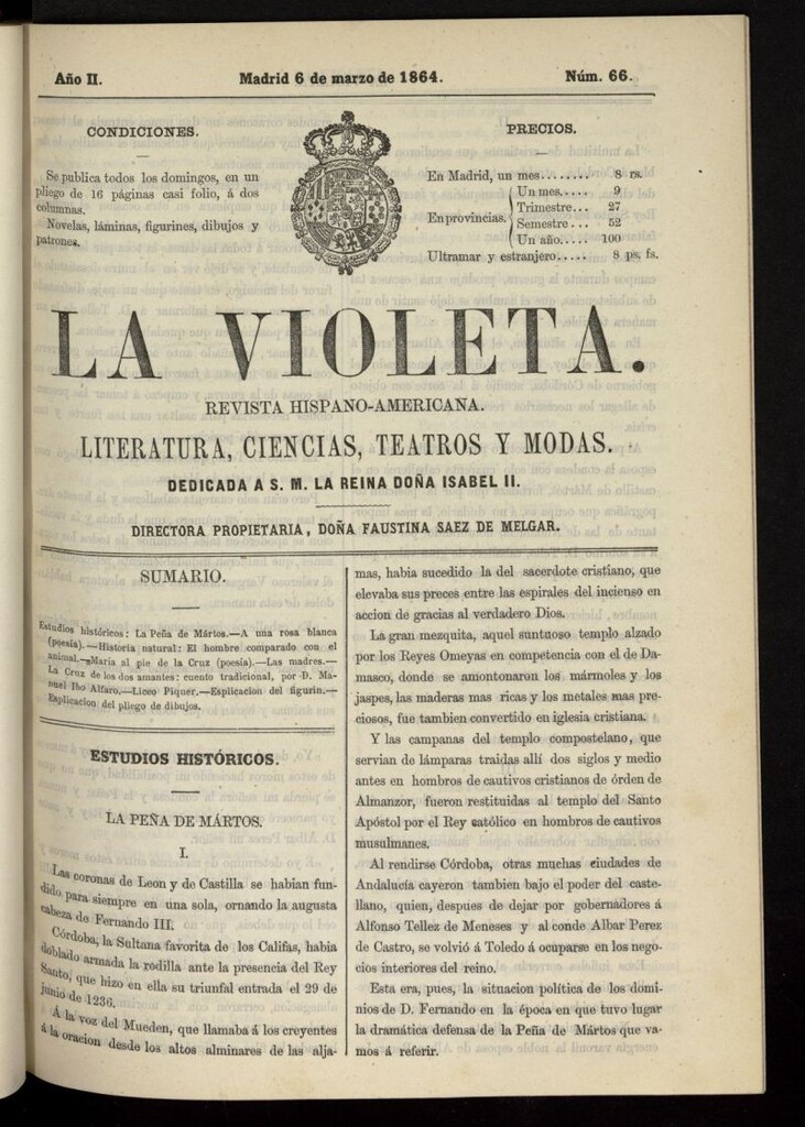 Miniatura de La Violeta: revista hispano-americana del 6 de marzo de 1864, nº 66