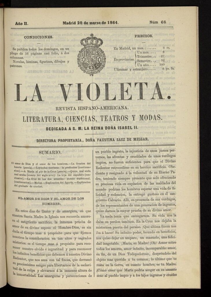 Miniatura de La Violeta: revista hispano-americana del 20 de marzo de 1864, nº 68