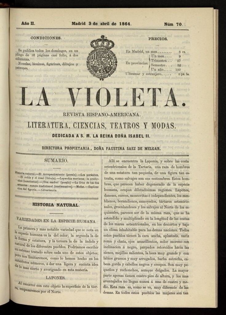 Miniatura de La Violeta: revista hispano-americana del 3 de abril de 1864, nº 70