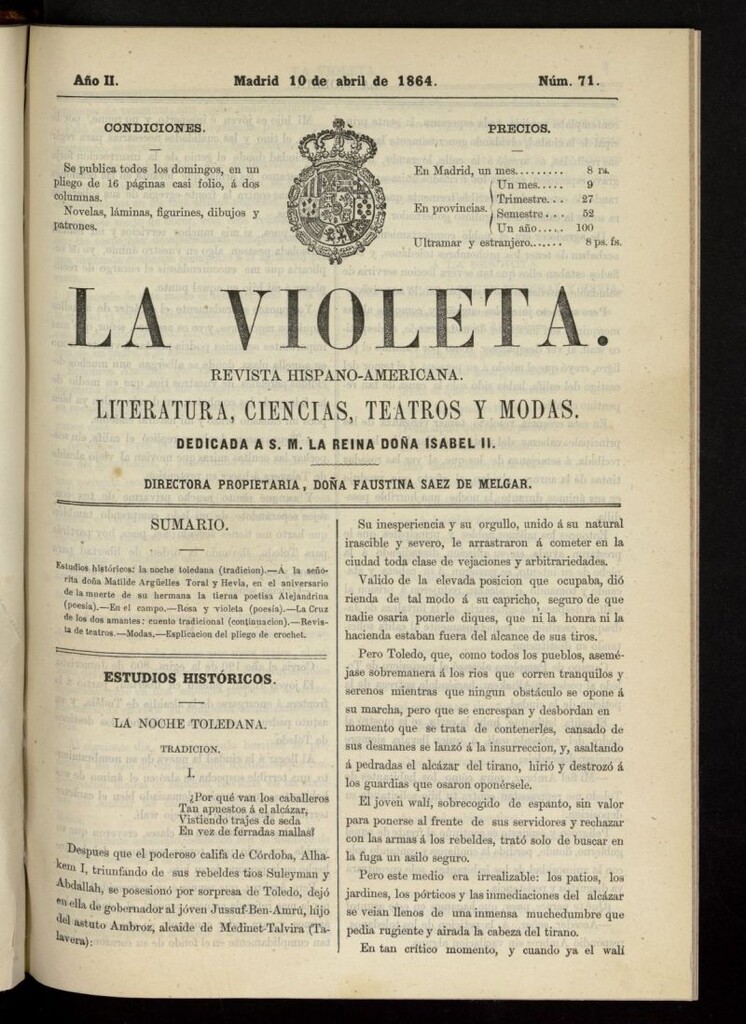 Miniatura de La Violeta: revista hispano-americana del 10 de abril de 1864, nº 71