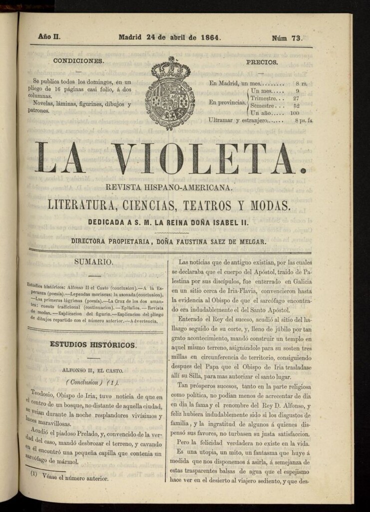 Miniatura de La Violeta: revista hispano-americana del 24 de abril de 1864, nº 73