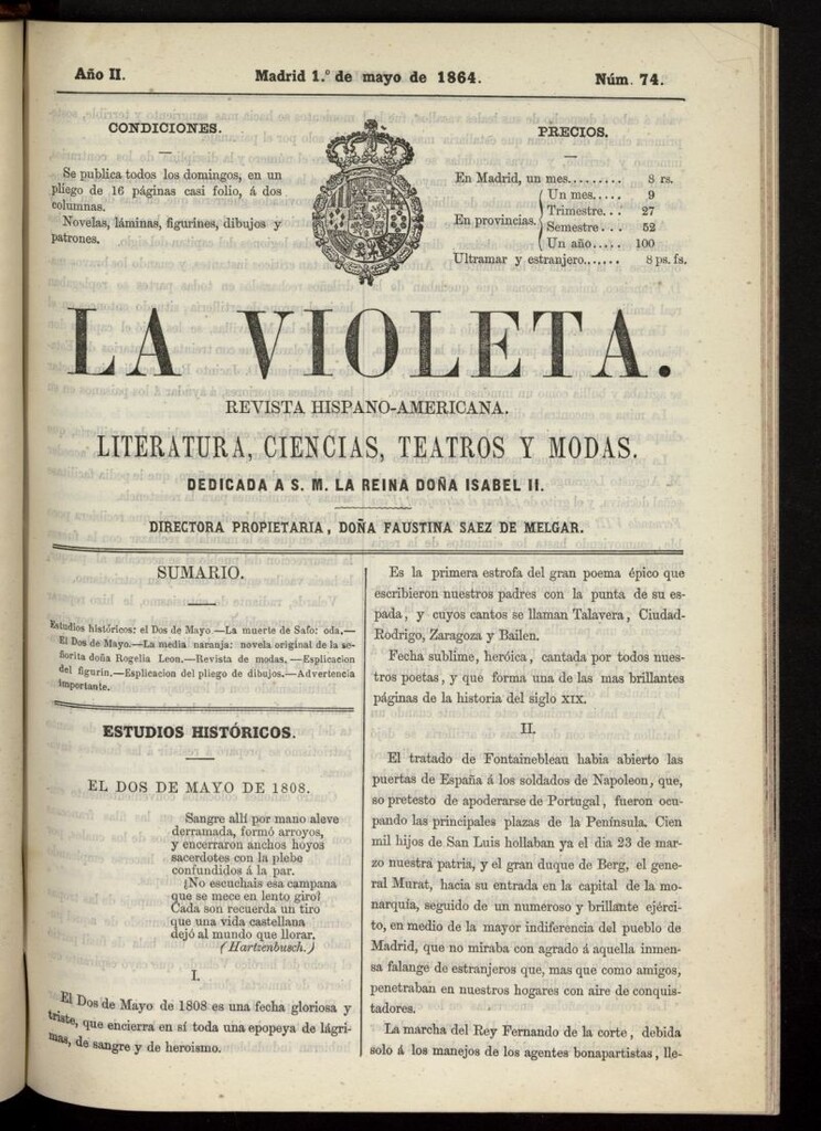 Miniatura de La Violeta: revista hispano-americana del 1 de mayo de 1864, nº 74