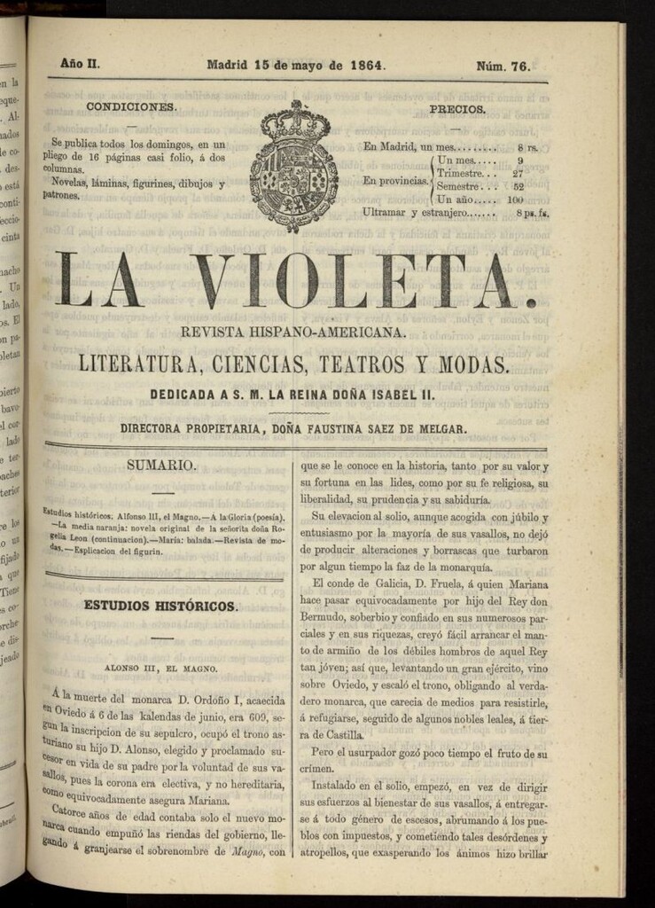 Miniatura de La Violeta: revista hispano-americana del 15 de mayo de 1864, nº 76
