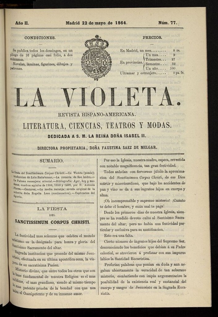 Miniatura de La Violeta: revista hispano-americana del 22 de mayo de 1864, nº 77