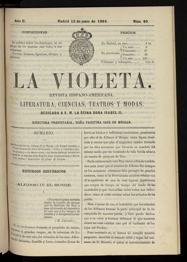 Miniatura de La Violeta: revista hispano-americana del 12 de junio de 1864, nº 80