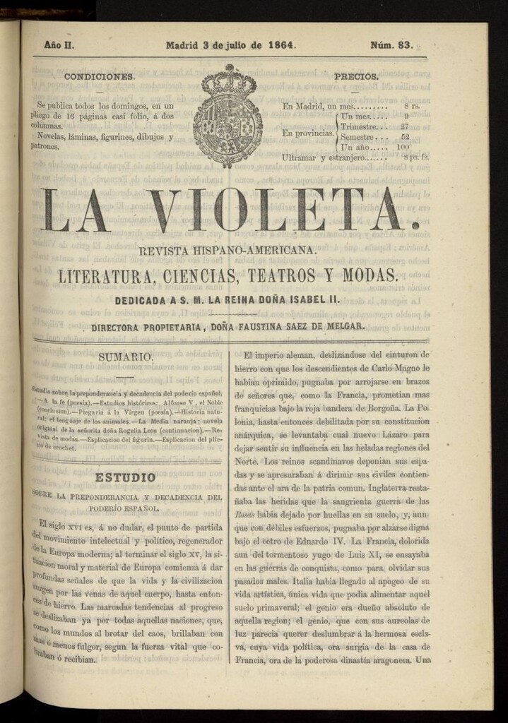 Miniatura de La Violeta: revista hispano-americana del 3 de julio de 1864, nº 83
