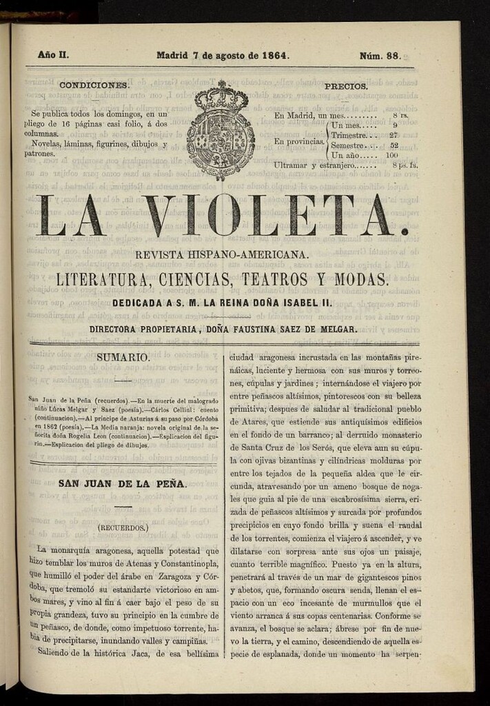 Miniatura de La Violeta: revista hispano-americana del 7 de agosto de 1864, nº 88