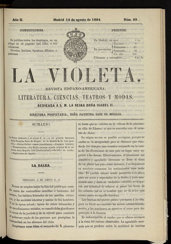 Miniatura de La Violeta: revista hispano-americana del 14 de agosto de 1864, nº 89