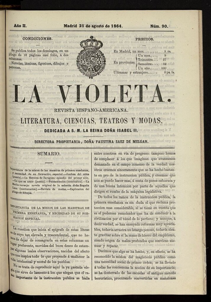 Miniatura de La Violeta: revista hispano-americana del 21 de agosto de 1864, nº 90