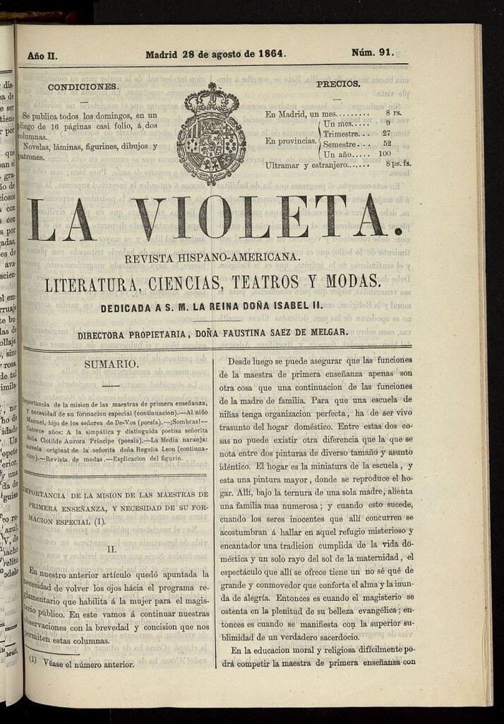 Miniatura de La Violeta: revista hispano-americana del 28 de agosto de 1864, nº 91