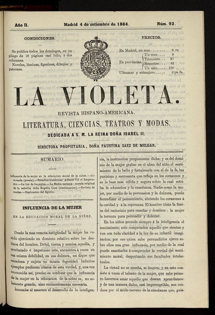 Miniatura de La Violeta: revista hispano-americana del 4 de septiembre de 1864, nº 92