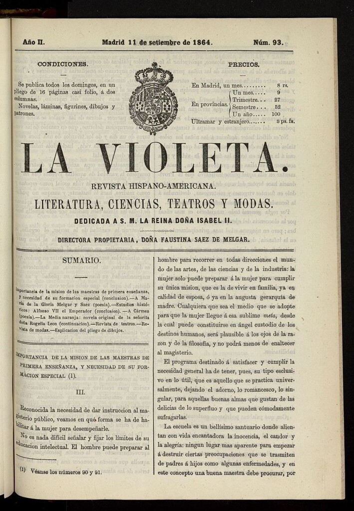 Miniatura de La Violeta: revista hispano-americana del 11 de septiembre de 1864, nº 93