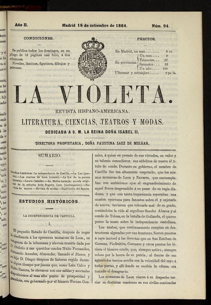 Miniatura de La Violeta: revista hispano-americana del 18 de septiembre de 1864, nº 94