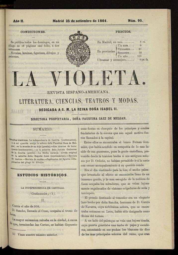 Miniatura de La Violeta: revista hispano-americana del 25 de septiembre de 1864, nº 95