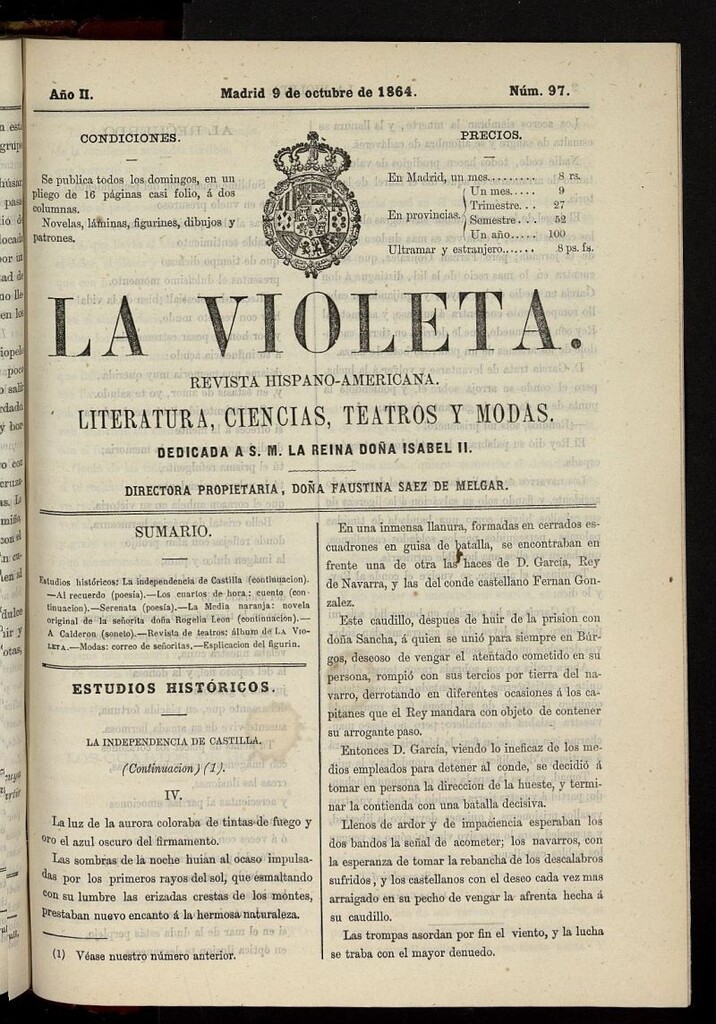 Miniatura de La Violeta: revista hispano-americana del 9 de octubre de 1864, nº 97