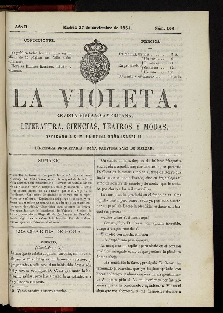 Miniatura de La Violeta: revista hispano-americana del 27 de noviembre de 1864, nº 104