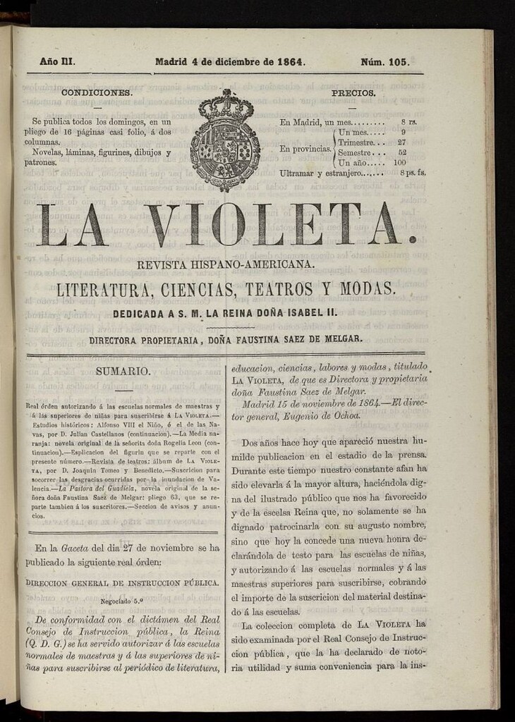 Miniatura de La Violeta: revista hispano-americana del 4 de diciembre de 1864, nº 105