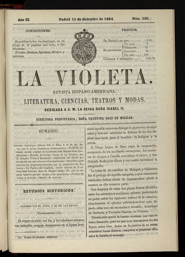 Miniatura de La Violeta: revista hispano-americana del 11 de diciembre de 1864, nº 106