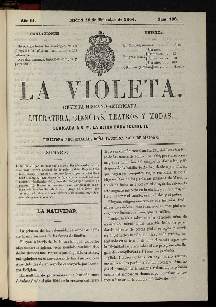 Miniatura de La Violeta: revista hispano-americana del 25 de diciembre de 1864, nº 108