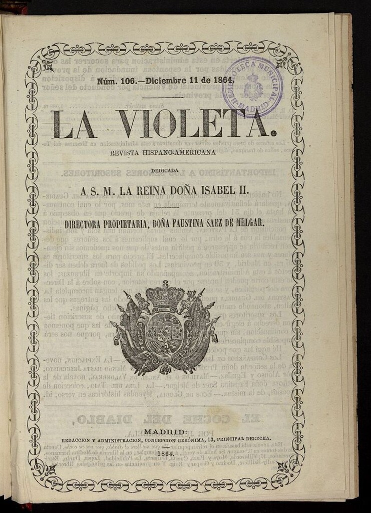 Miniatura de La Violeta: revista hispano-americana del 11 de diciembre de 1864, suplemento al nº 106