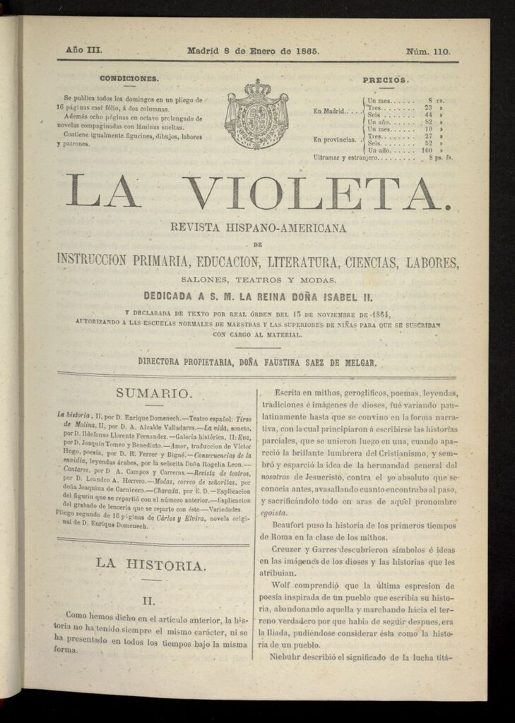 Miniatura de La Violeta: revista hispano-americana del 8 de enero de 1865, nº 110