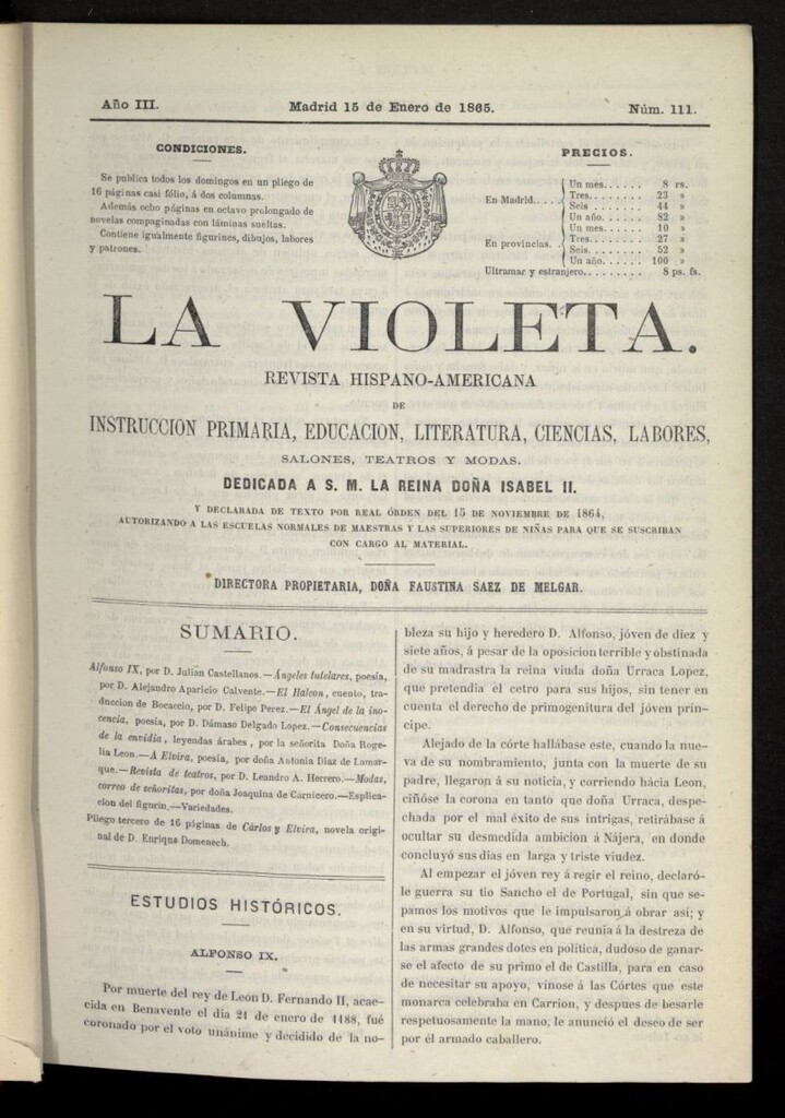 Miniatura de La Violeta: revista hispano-americana del 15 de enero de 1865, nº 111
