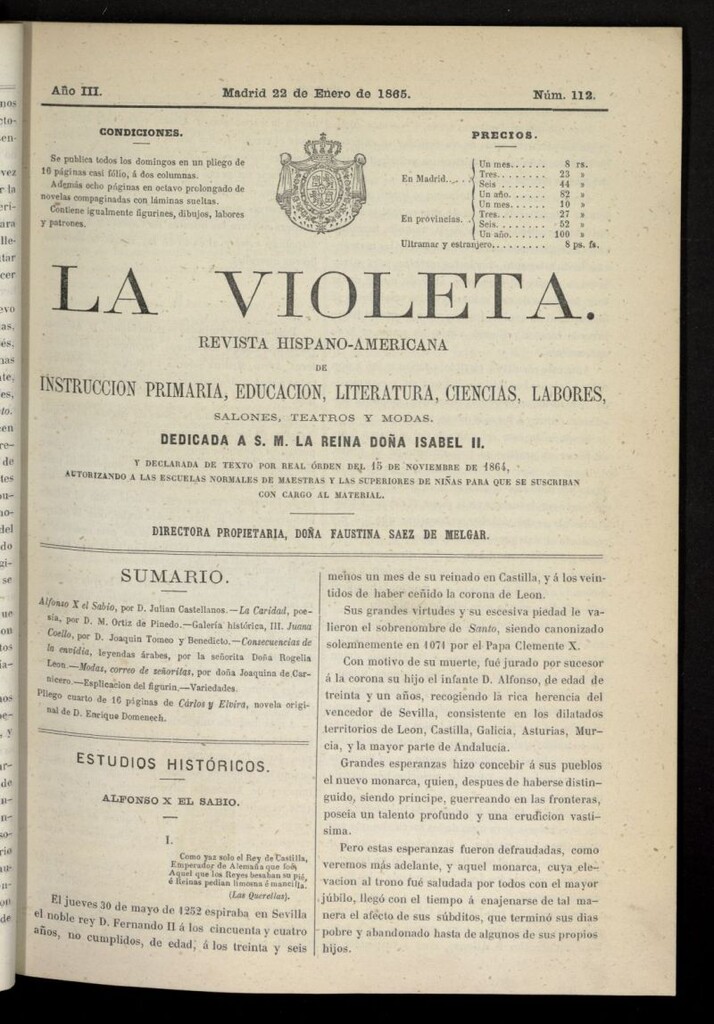Miniatura de La Violeta: revista hispano-americana del 22 de enero de 1865, nº 112