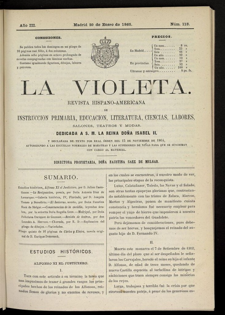 Miniatura de La Violeta: revista hispano-americana del 29 de enero de 1865, nº 113